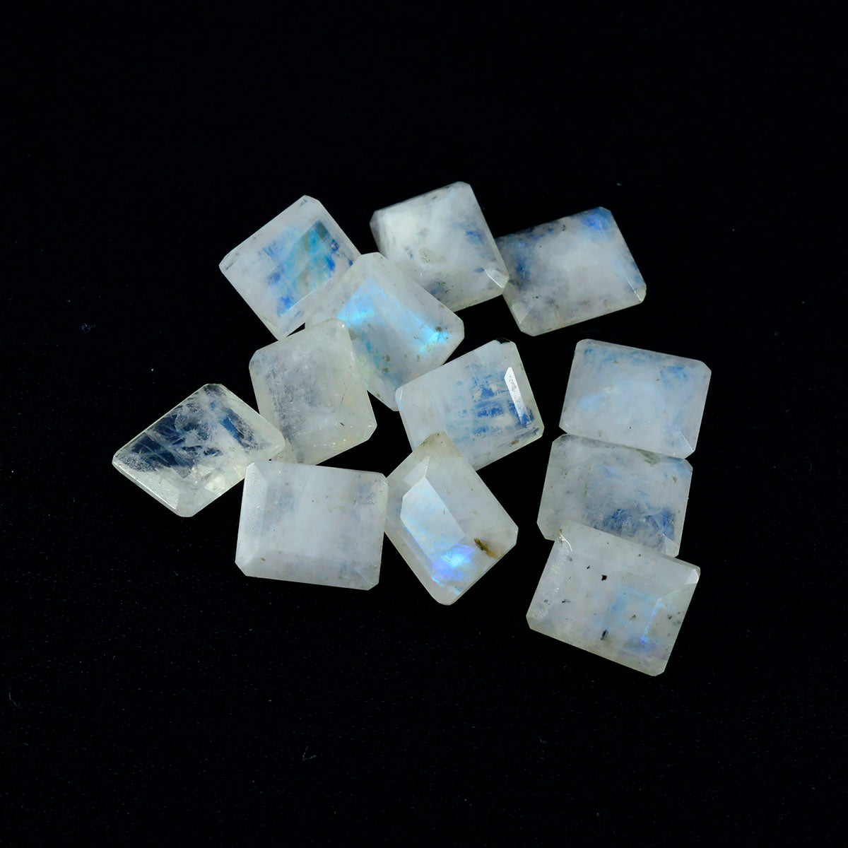 Riyogems 1 Stück weißer Regenbogen-Mondstein, facettiert, 9 x 11 mm, Achteckform, A+-Qualitätsedelstein