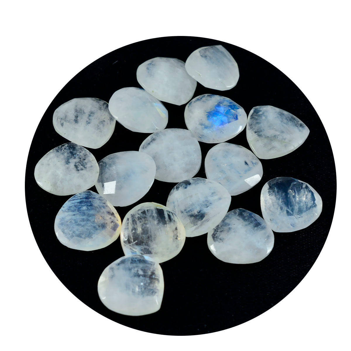 Riyogems 1 Stück weißer Regenbogen-Mondstein, facettiert, 10 x 10 mm, Herzform, schön aussehende, hochwertige lose Edelsteine