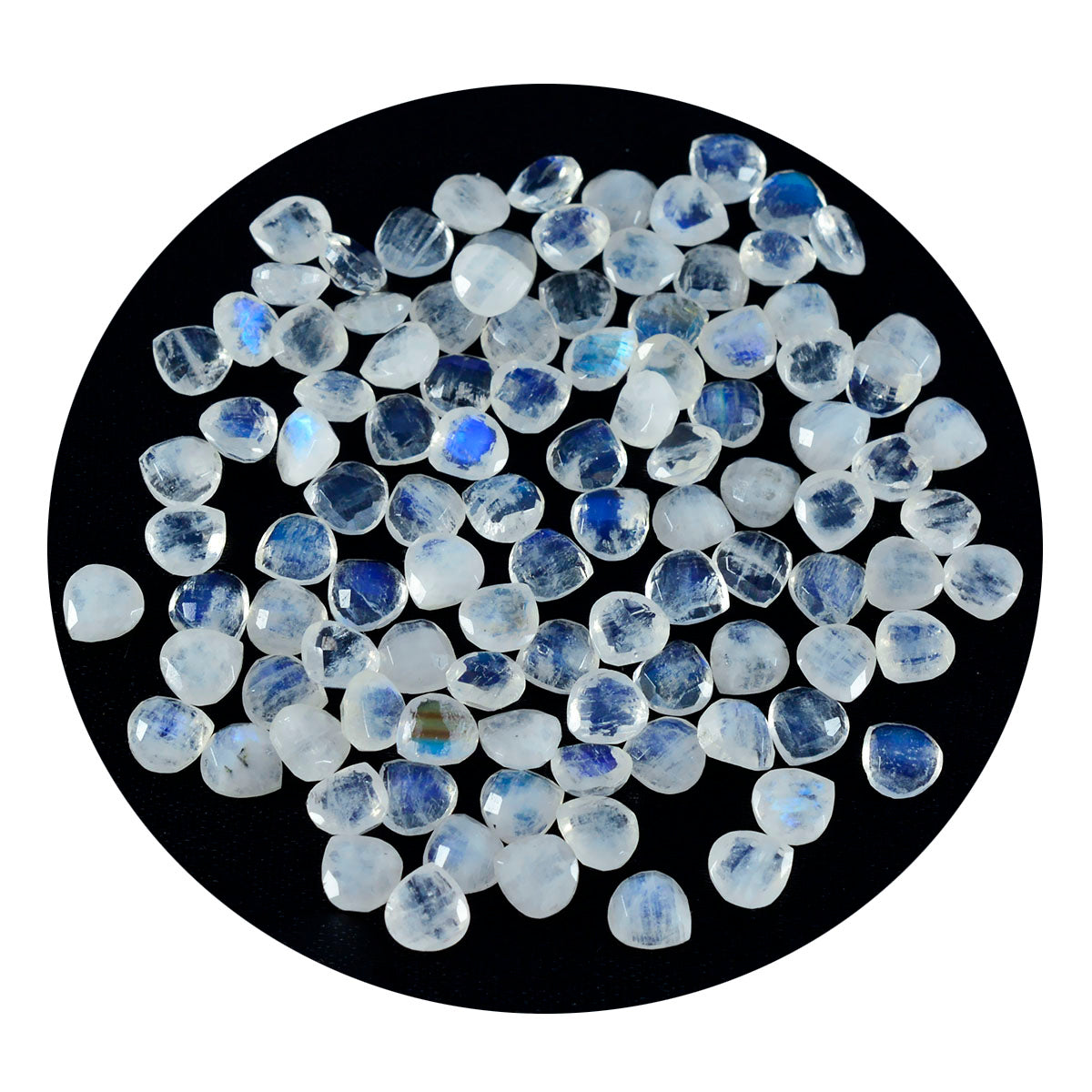 Riyogems 1 Stück weißer Regenbogen-Mondstein, facettiert, 5 x 5 mm, Herzform, wunderschöner Qualitäts-Edelstein