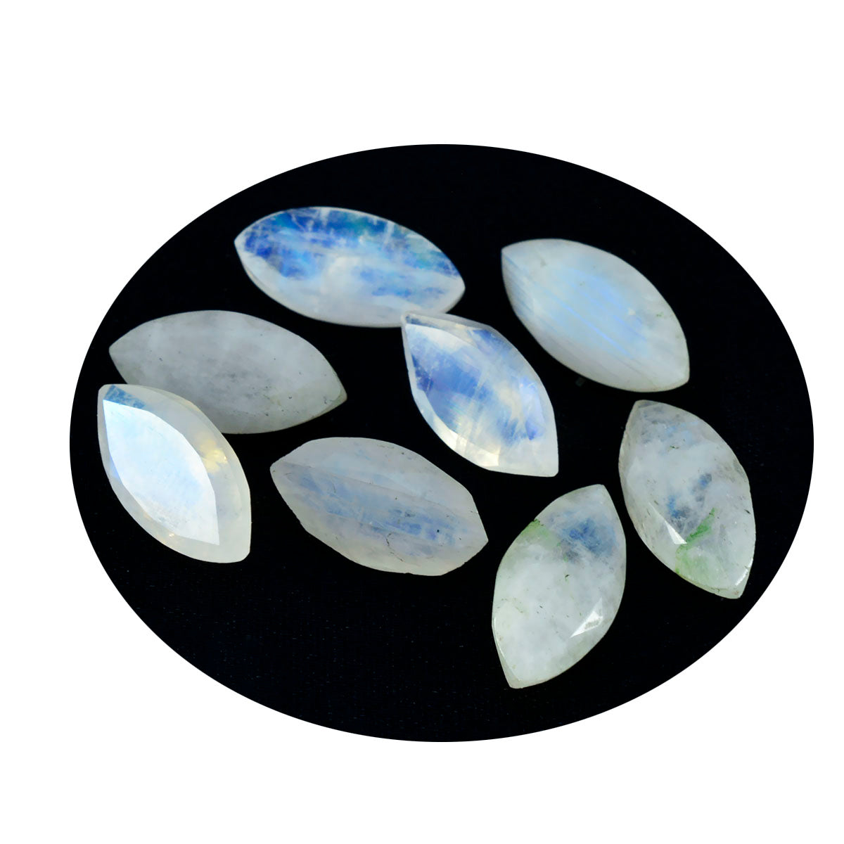 Riyogems 1 Stück weißer Regenbogen-Mondstein, facettiert, 6 x 12 mm, Marquise-Form, süßer, hochwertiger, loser Edelstein