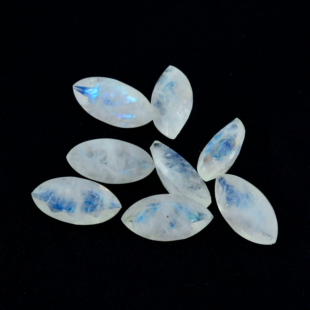 Riyogems 1pc pierre de lune arc-en-ciel blanche à facettes 8x16mm forme marquise pierres précieuses de qualité impressionnante
