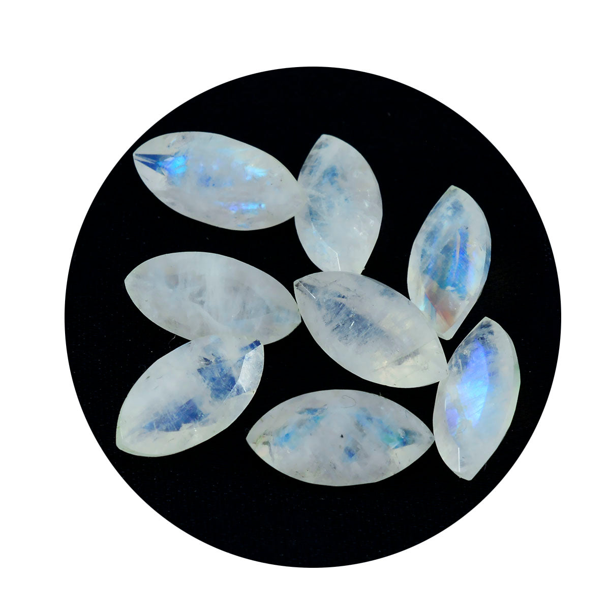Riyogems 1pc pierre de lune arc-en-ciel blanche à facettes 9x18mm forme marquise pierre de qualité beauté