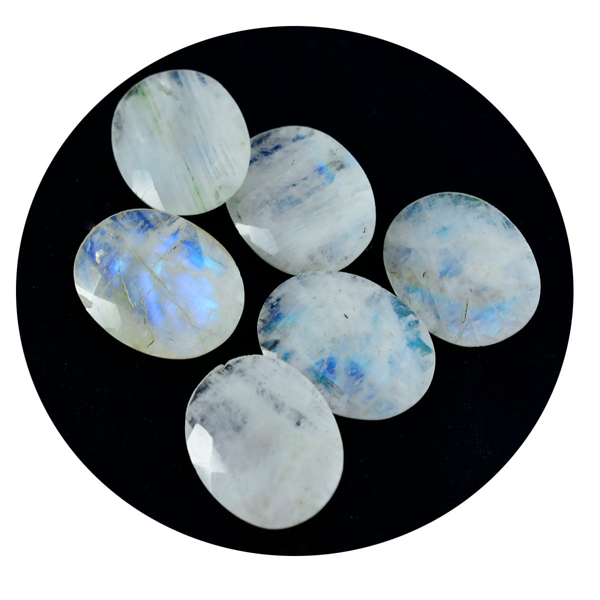 Riyogems 1PC White Rainbow Moonstone Faceted 12x16 mm Oval Shape attractive Quality Loose Stone