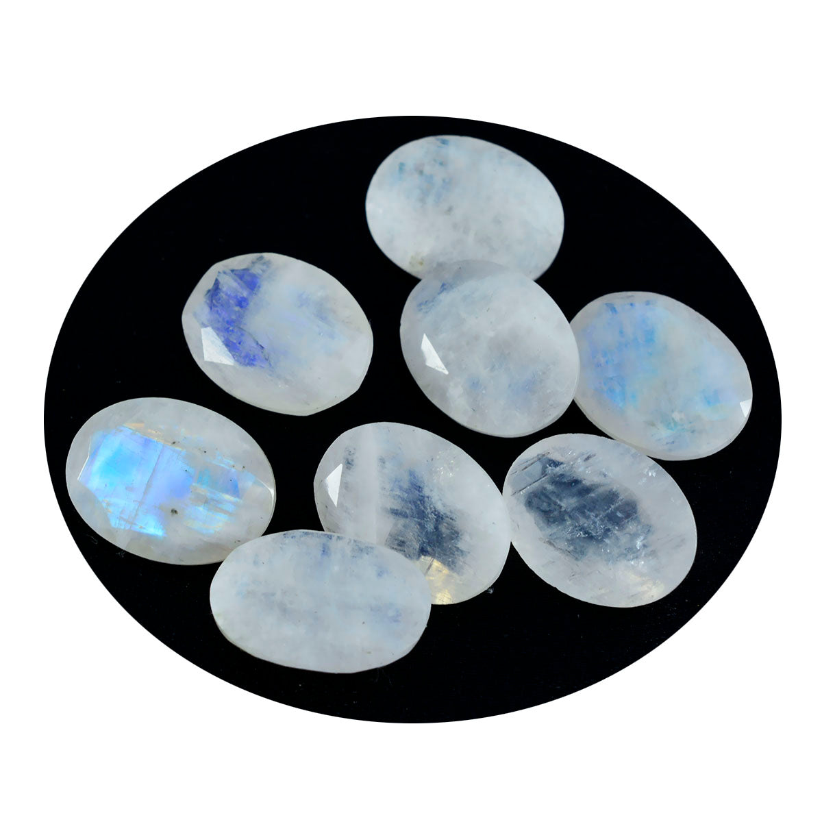 riyogems 1pc pierre de lune arc-en-ciel blanche à facettes 6x8 mm forme ovale a+ gemme de qualité