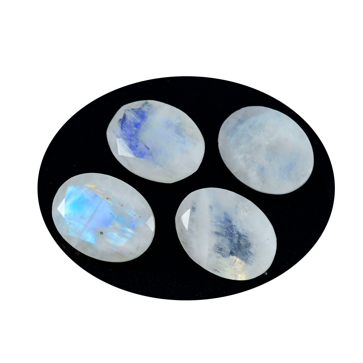 Riyogems 1 Stück weißer Regenbogen-Mondstein, facettiert, 8 x 10 mm, ovale Form, A1-Qualitätsstein