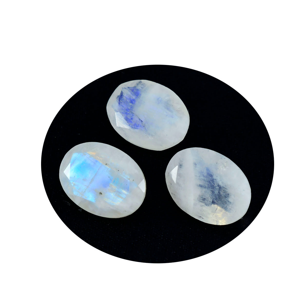 Riyogems 1 Stück weißer Regenbogen-Mondstein, facettiert, 9 x 11 mm, ovale Form, Edelstein von guter Qualität