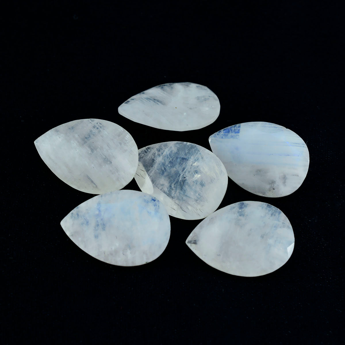 Riyogems 1 Stück weißer Regenbogen-Mondstein, facettiert, 12 x 16 mm, Birnenform, schöner hochwertiger loser Stein