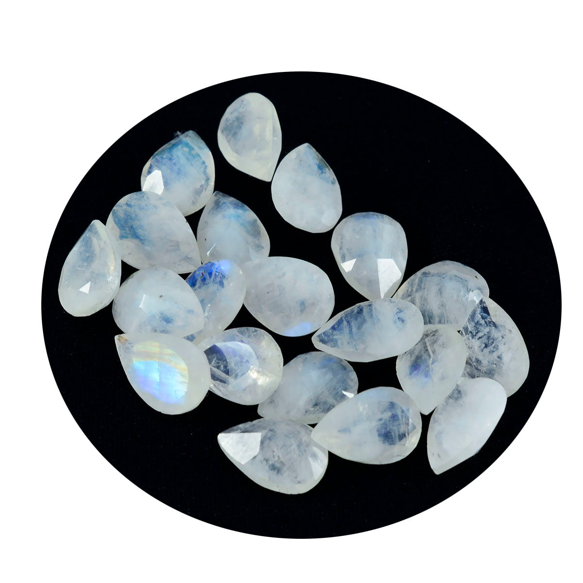 Riyogems 1pc pierre de lune arc-en-ciel blanche à facettes 5x7mm forme de poire belles pierres précieuses de qualité