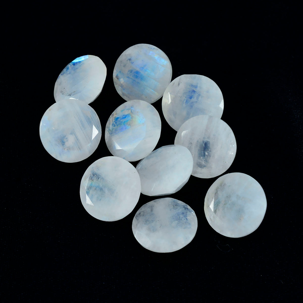 Riyogems 1PC White Rainbow Moonstone Faceted 10x10 mm Round Shape beauty Quality Loose Gemstone