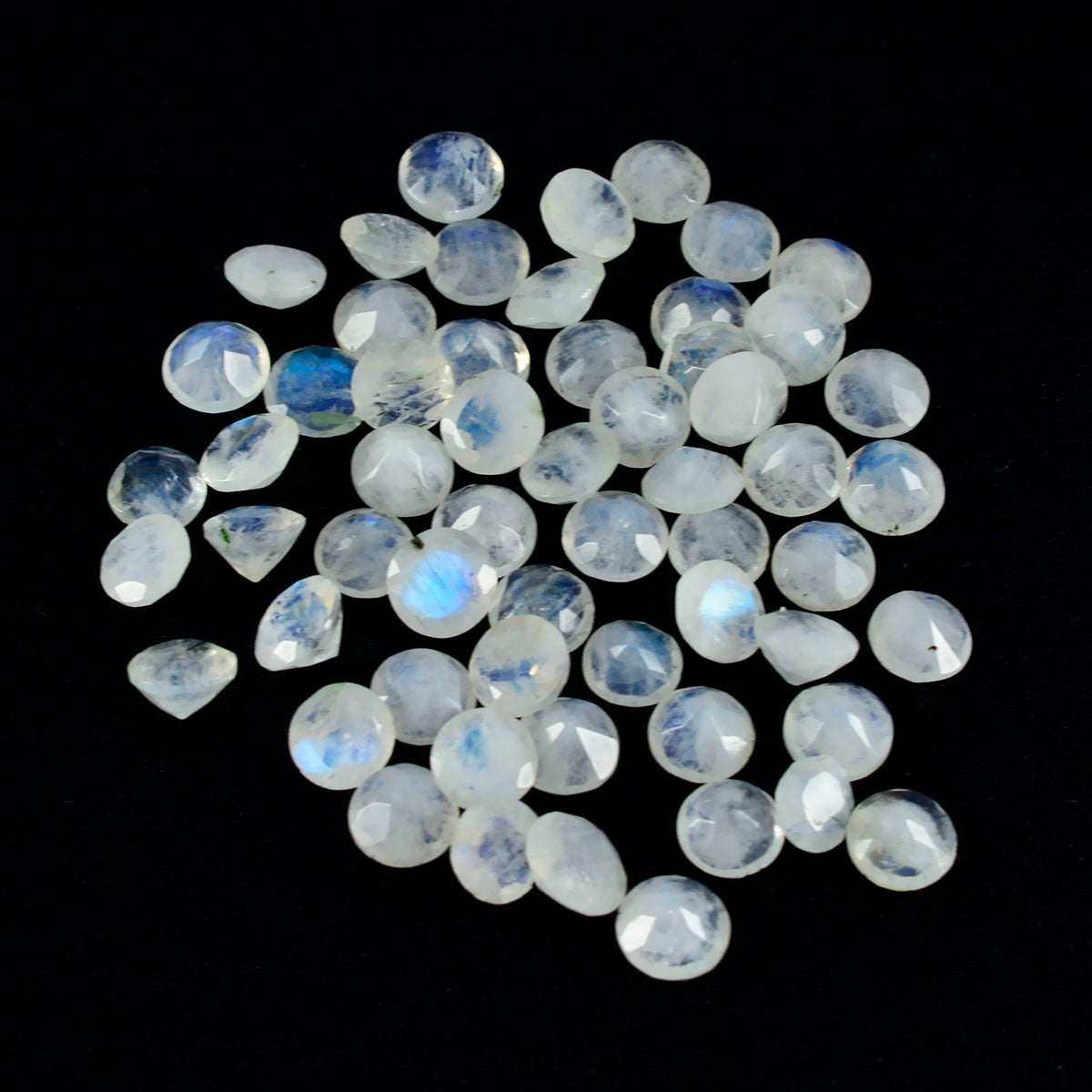 Riyogems 1 Stück weißer Regenbogen-Mondstein, facettiert, 2 x 2 mm, runde Form, hübscher, hochwertiger, loser Edelstein