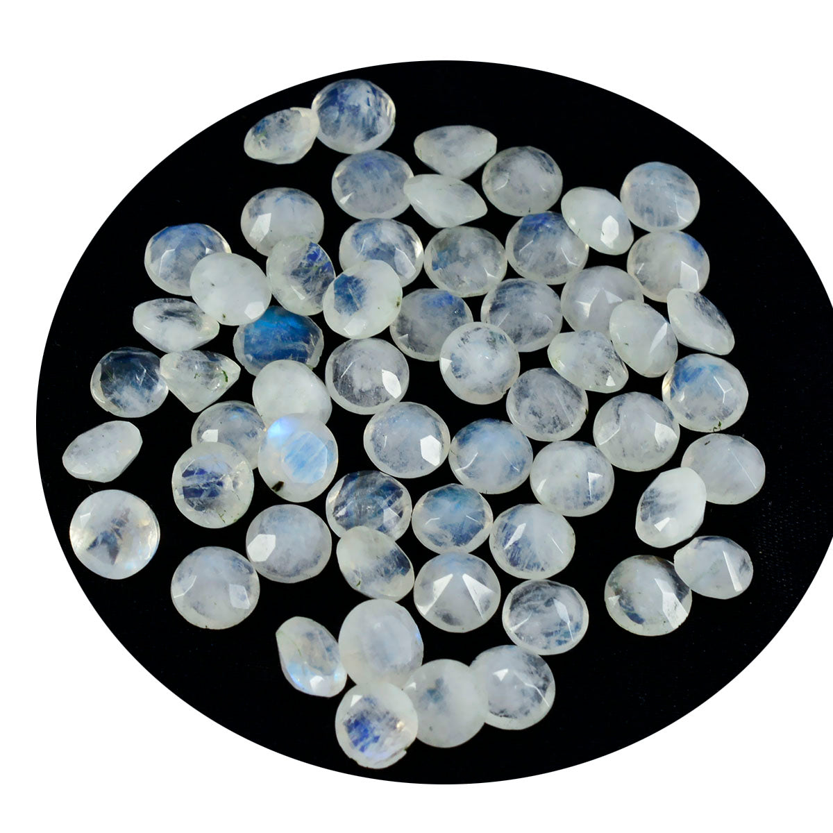 Riyogems 1 Stück weißer Regenbogen-Mondstein, facettiert, 3 x 3 mm, runde Form, hochwertiger Edelstein