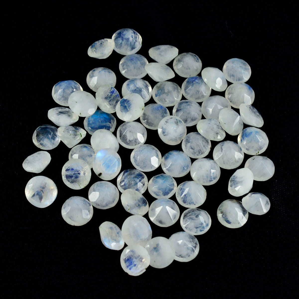 Riyogems 1 Stück weißer Regenbogen-Mondstein, facettiert, 3 x 3 mm, runde Form, hochwertiger Edelstein