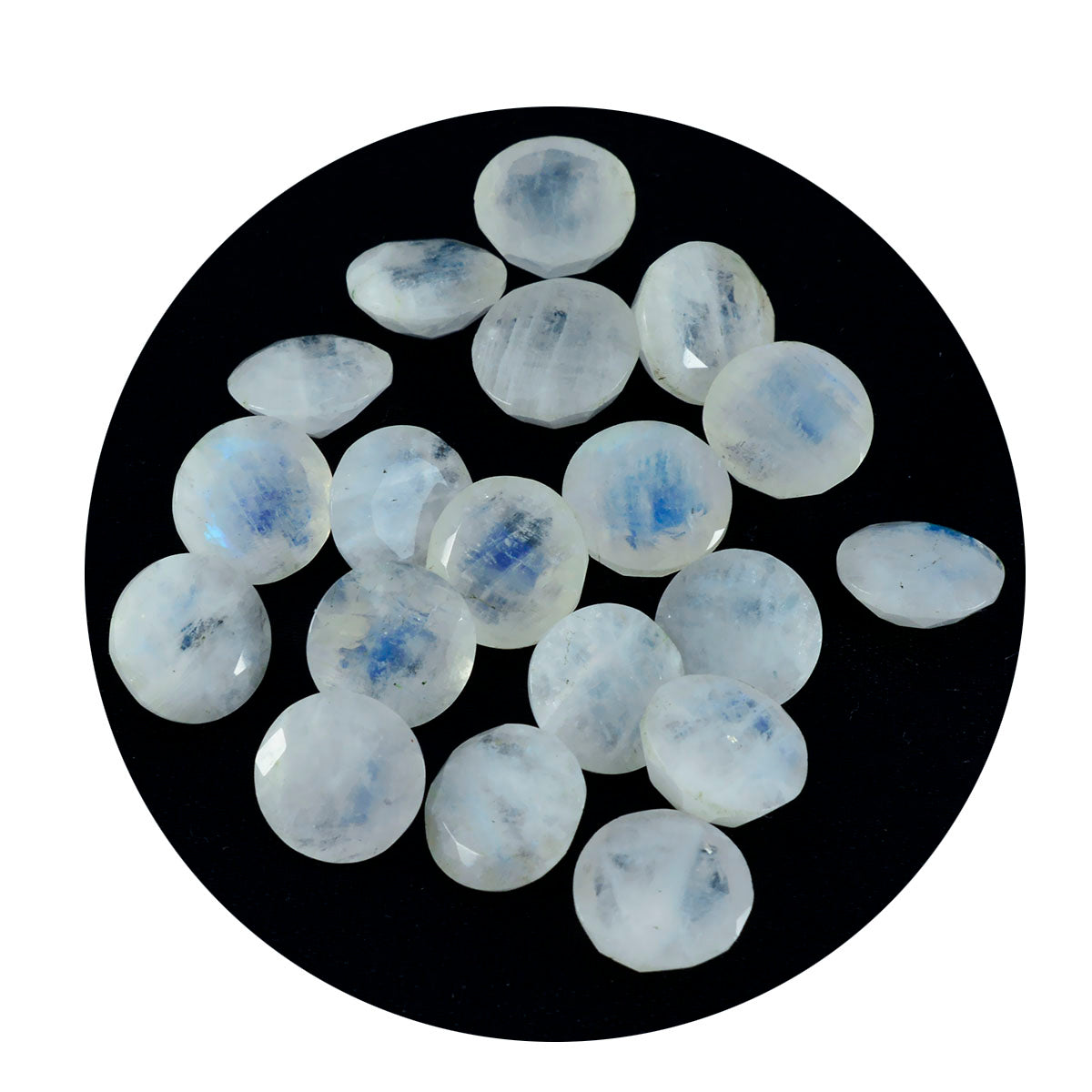 Riyogems 1PC White Rainbow Moonstone Faceted 7x7 mm Round Shape sweet Quality Loose Gem