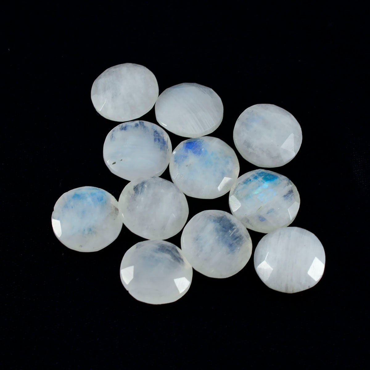 Riyogems 1PC White Rainbow Moonstone Faceted 8x8 mm Round Shape superb Quality Loose Gems