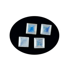Riyogems 1 Stück weißer Regenbogen-Mondstein, facettiert, 10 x 10 mm, quadratische Form, attraktiver Qualitätsedelstein