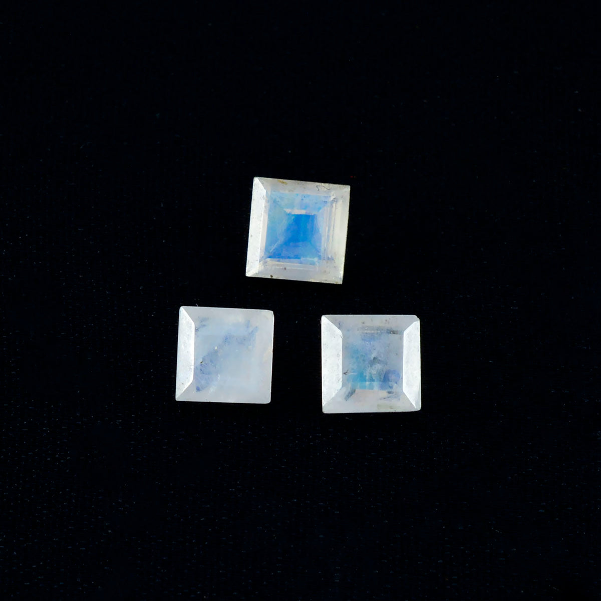 Riyogems 1 Stück weißer Regenbogen-Mondstein, facettiert, 11 x 11 mm, quadratische Form, hübscher, hochwertiger, loser Edelstein