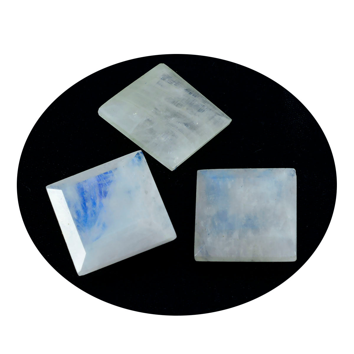 Riyogems 1 Stück weißer Regenbogen-Mondstein, facettiert, 15 x 15 mm, quadratische Form, Edelstein von ausgezeichneter Qualität