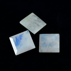 Riyogems 1 Stück weißer Regenbogen-Mondstein, facettiert, 15 x 15 mm, quadratische Form, Edelstein von ausgezeichneter Qualität
