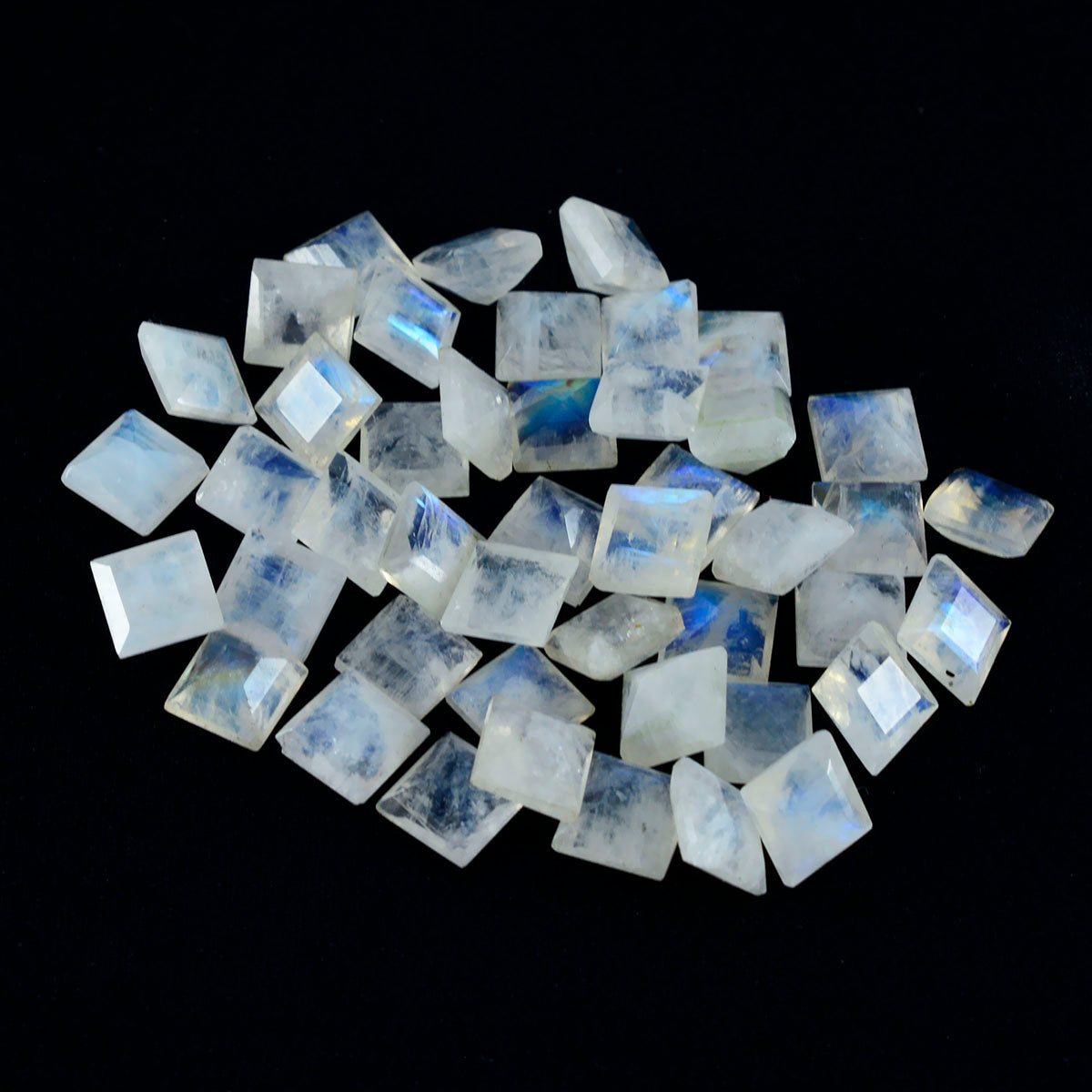 Riyogems 1PC White Rainbow Moonstone Faceted 4x4 mm Square Shape A+ Quality Loose Gems