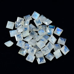 Riyogems 1PC White Rainbow Moonstone Faceted 5x5 mm Square Shape A+1 Quality Loose Stone