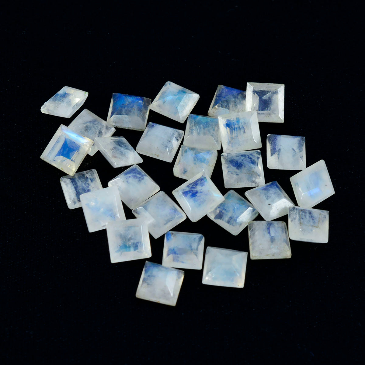 Riyogems 1 Stück weißer Regenbogen-Mondstein, facettiert, 6 x 6 mm, quadratische Form, A1-Qualität, loser Edelstein