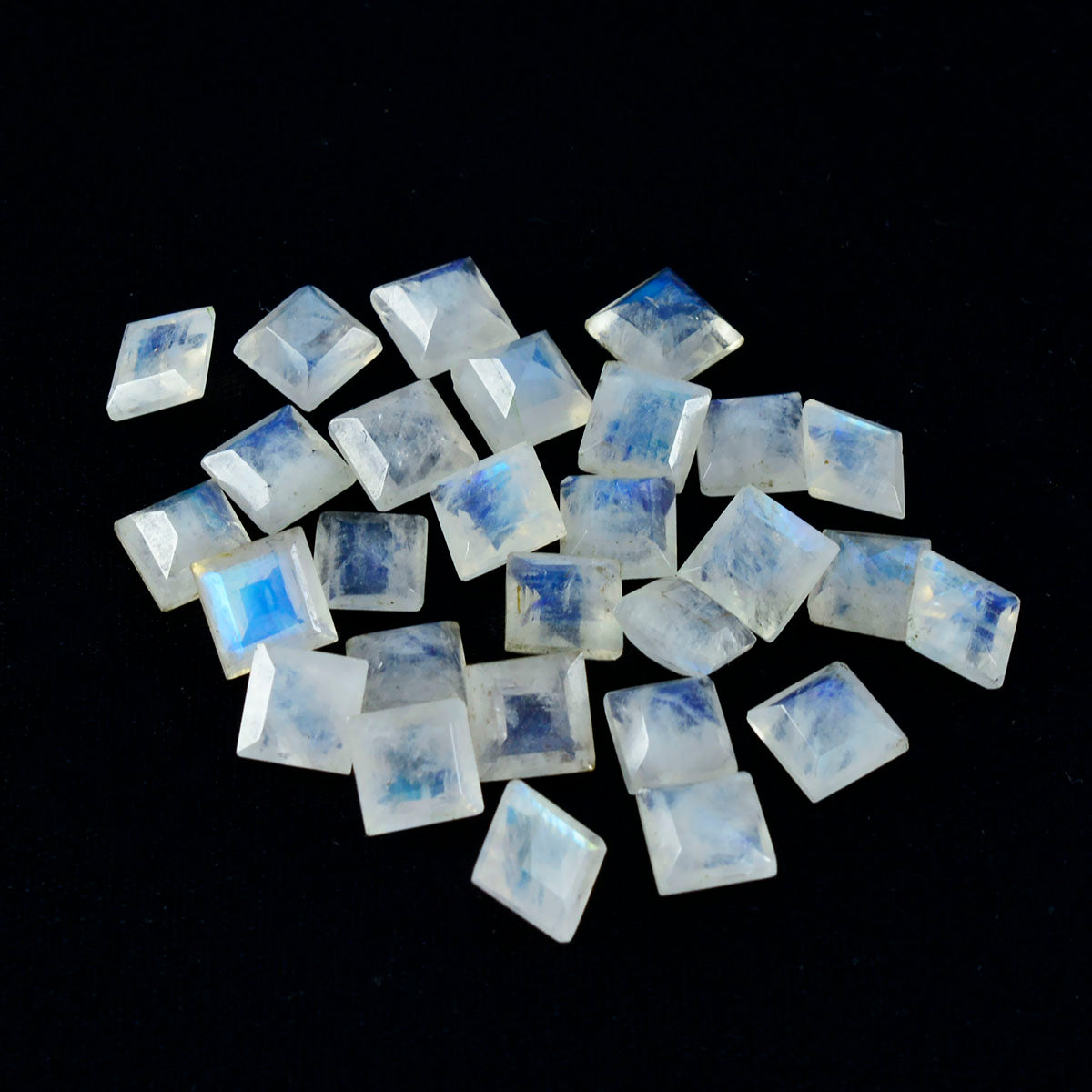 riyogems 1pc ホワイト レインボー ムーンストーン ファセット 7x7 mm 正方形の形状の良質の宝石