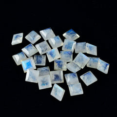 Riyogems 1 Stück weißer Regenbogen-Mondstein, facettiert, 7 x 7 mm, quadratische Form, Edelstein von guter Qualität