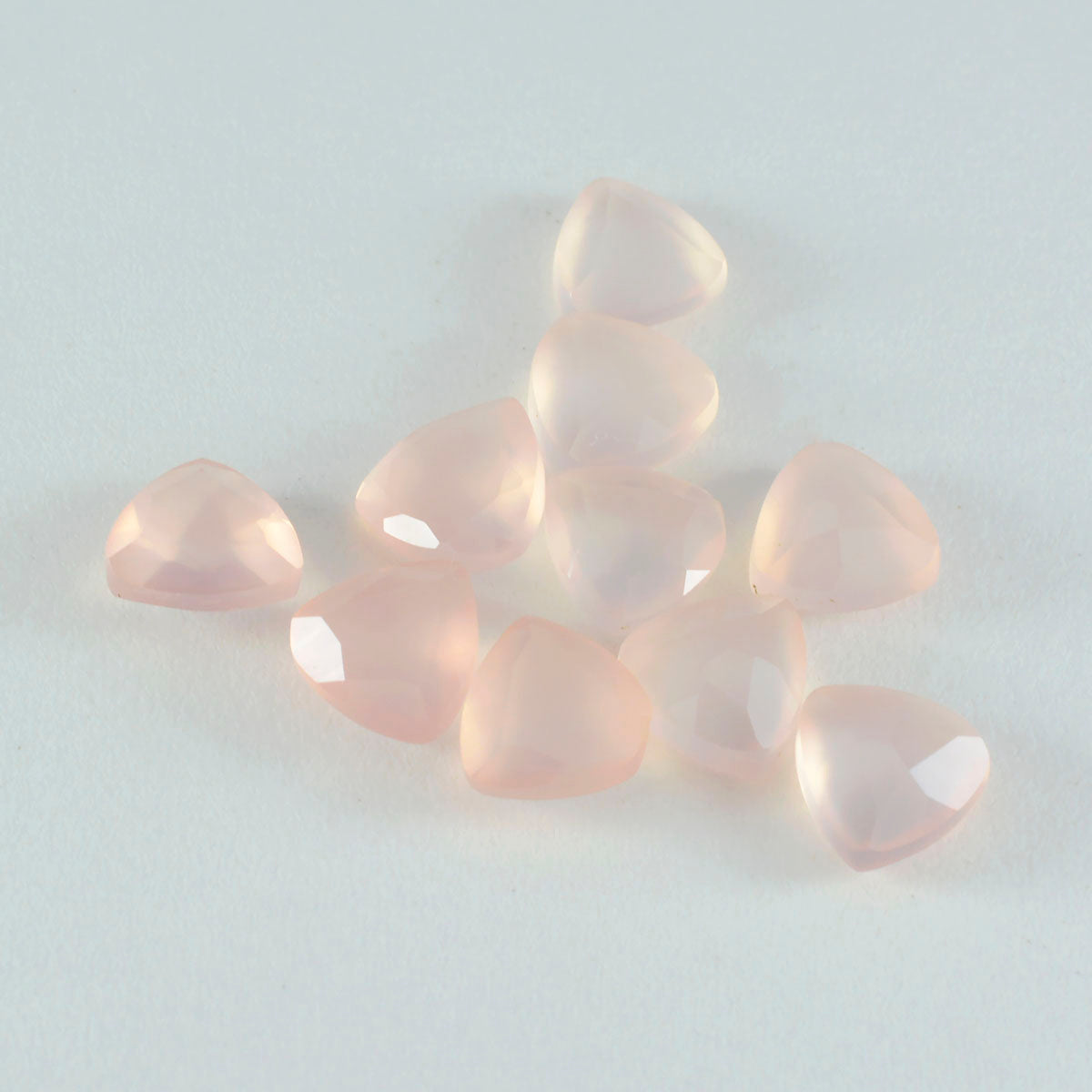 Riyogems 1PC Pink Rose Quartz Faceted 10x10 mm Trillion Shape A+1 Quality Gem