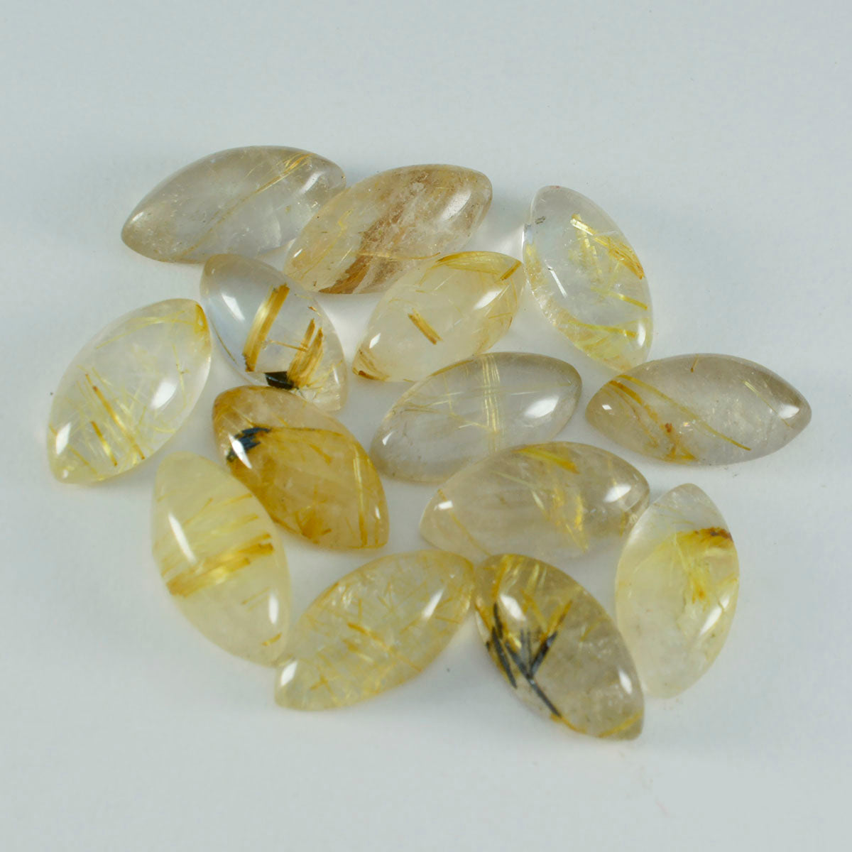 Riyogems 1pc cabochon de quartz multi rutile 8x16mm forme marquise pierres précieuses de qualité attrayante