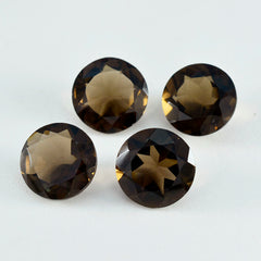 Riyogems 1 pièce de quartz fumé marron véritable à facettes 12x12mm forme ronde belles pierres précieuses en vrac de qualité