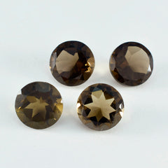 Riyogems 1pc quartz fumé brun naturel à facettes 14x14mm forme ronde jolie qualité pierre précieuse en vrac