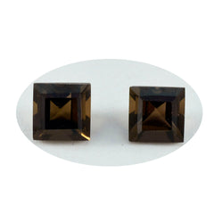 Riyogems 1PC Real Brown Smoky Quartz Faceted 11x11 mm Square Shape awesome Quality Gems
