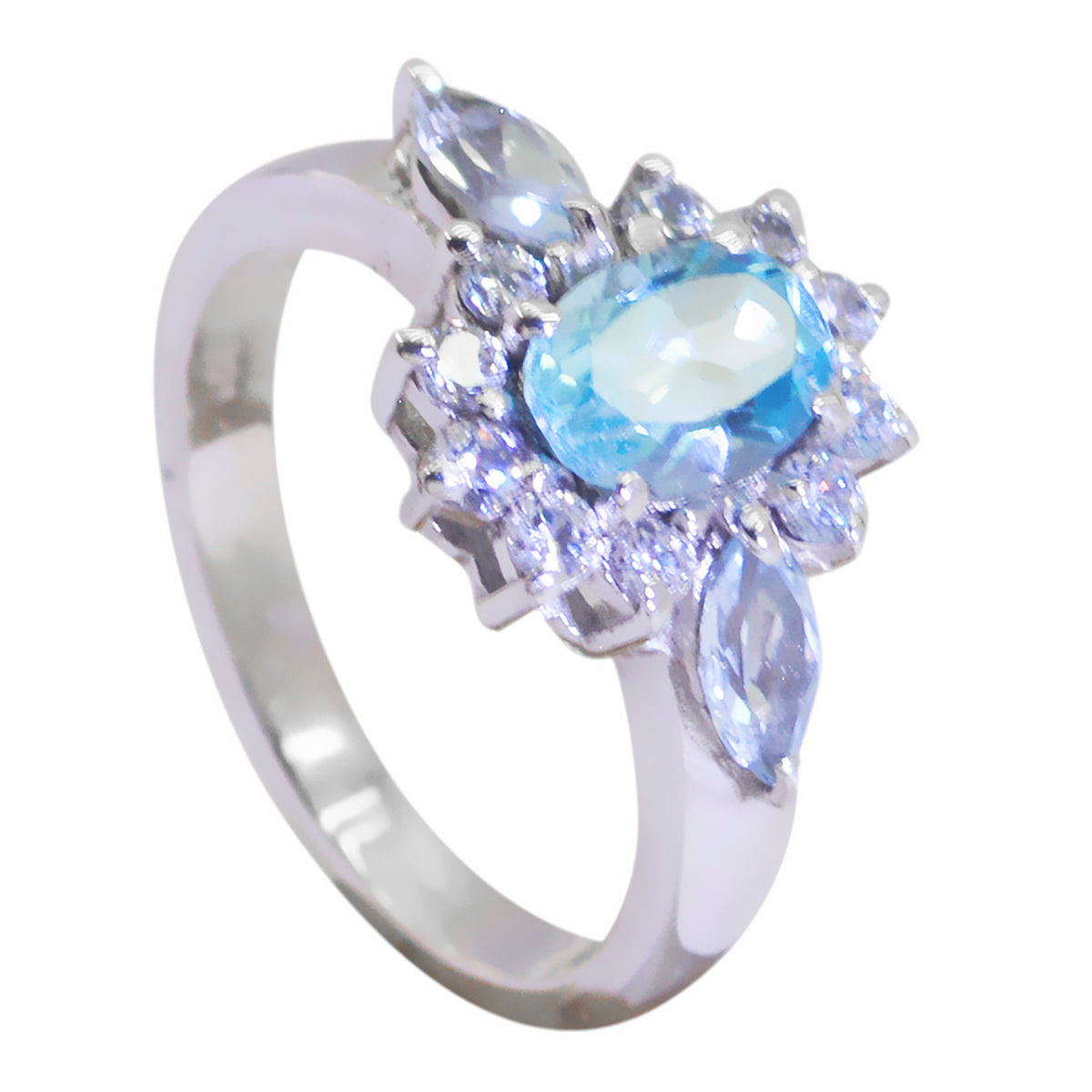 Seductive Gem Blue Topaz Solid Silver Ring Mirror With Jewelry Storage