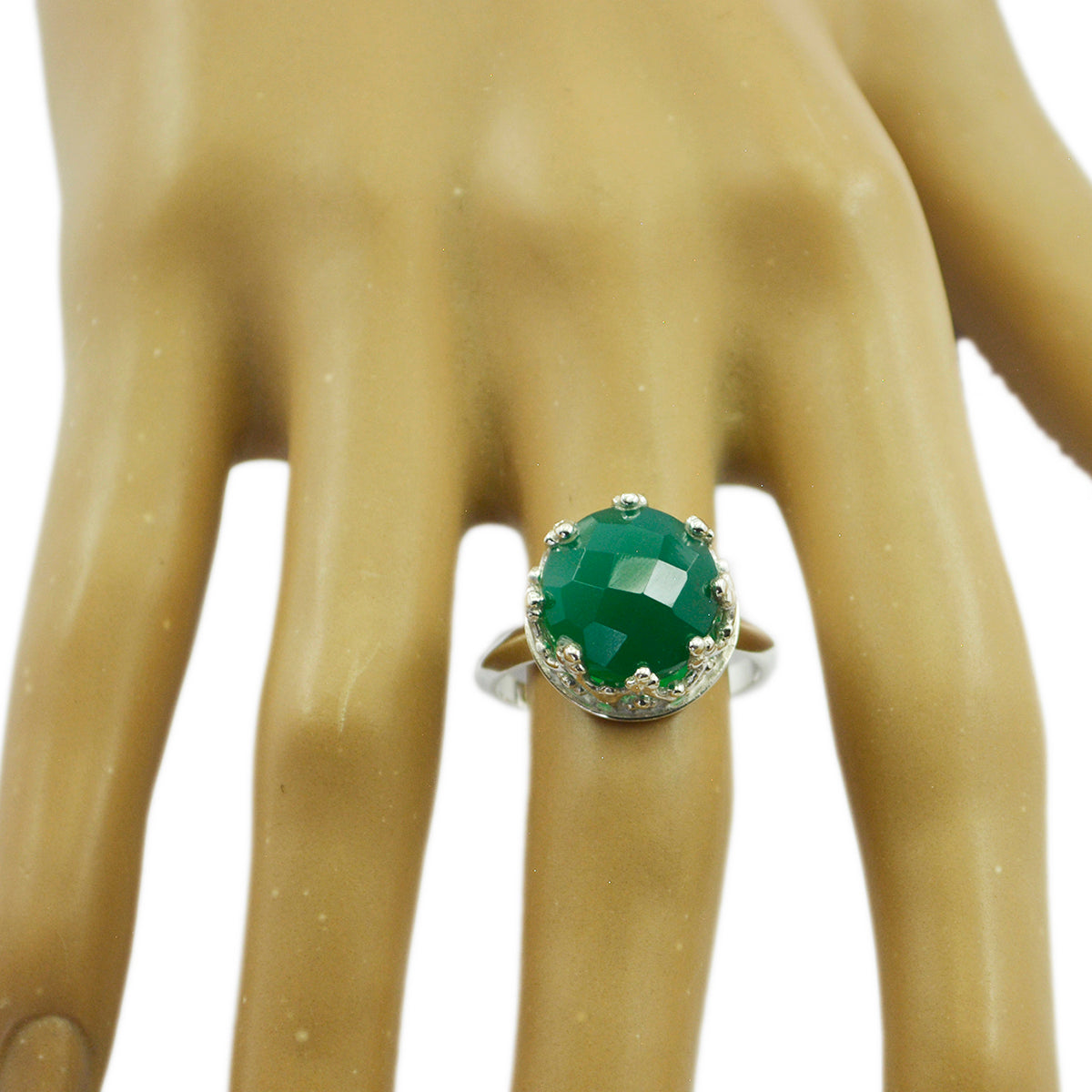 Statuesque Gem Green Onyx 925 Sterling Silver Rings Jewelry Clasp