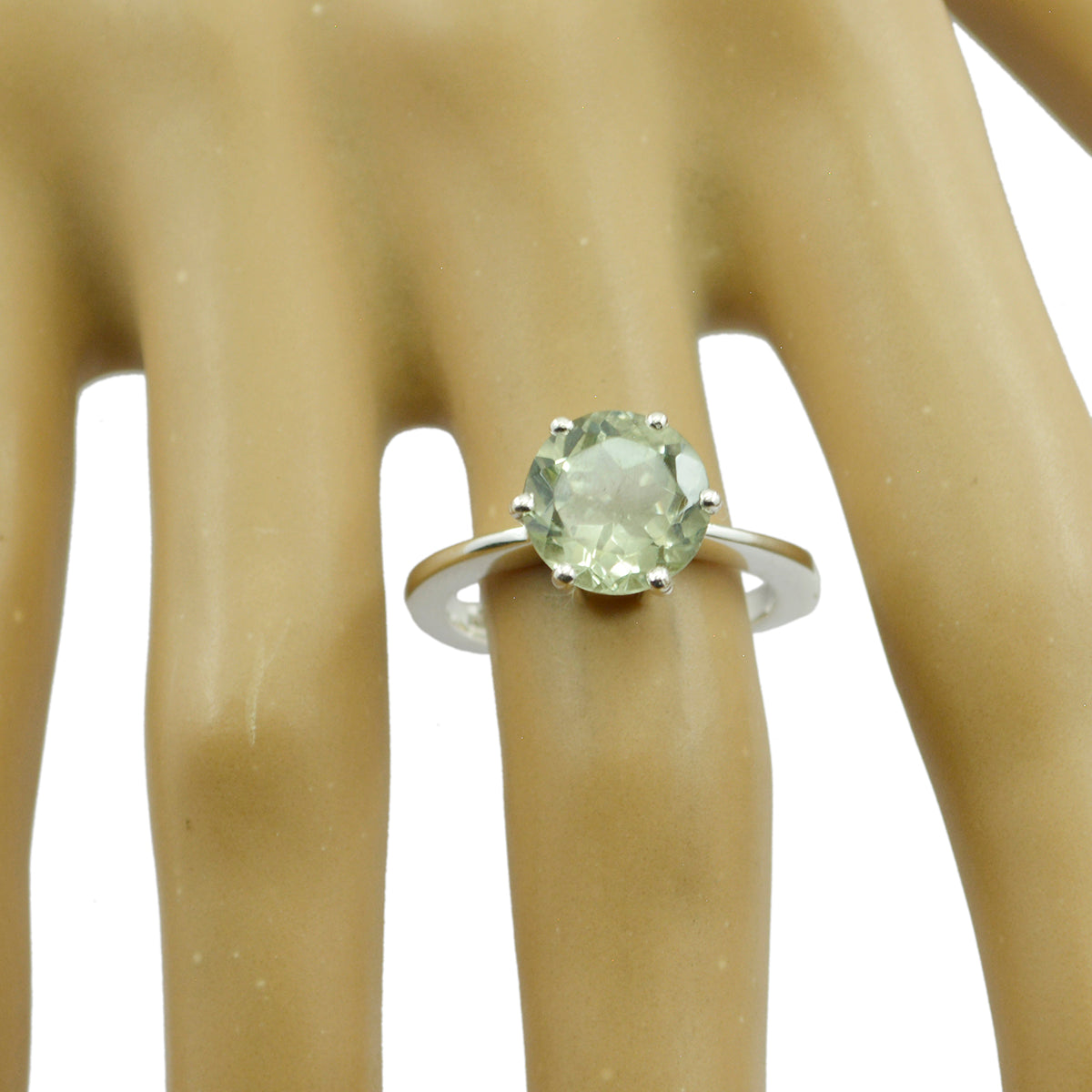 Symmetrical Gem Green Amethyst Sterling Silver Ring Hematite Jewelry