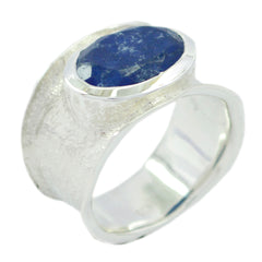 Symmetrical Gem Lapis Lazuli Silver Rings Real Turquoise Jewelry