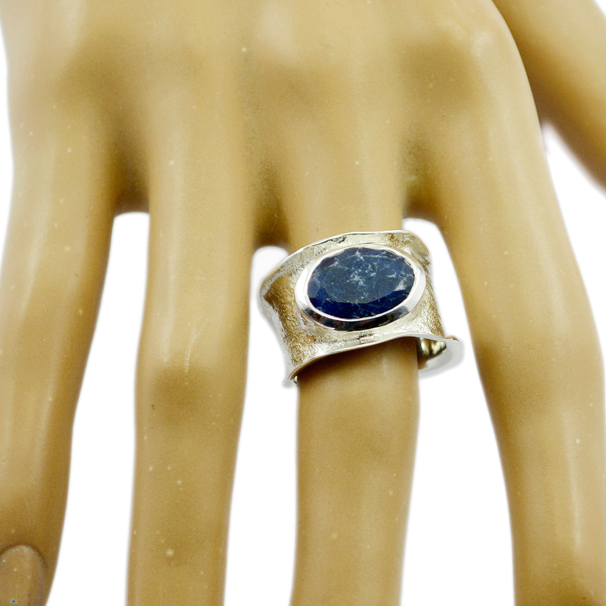 Symmetrical Gem Lapis Lazuli Silver Rings Real Turquoise Jewelry