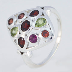Symmetrical Gem Multi Stone 925 Sterling Silver Ring Antique Jewelry