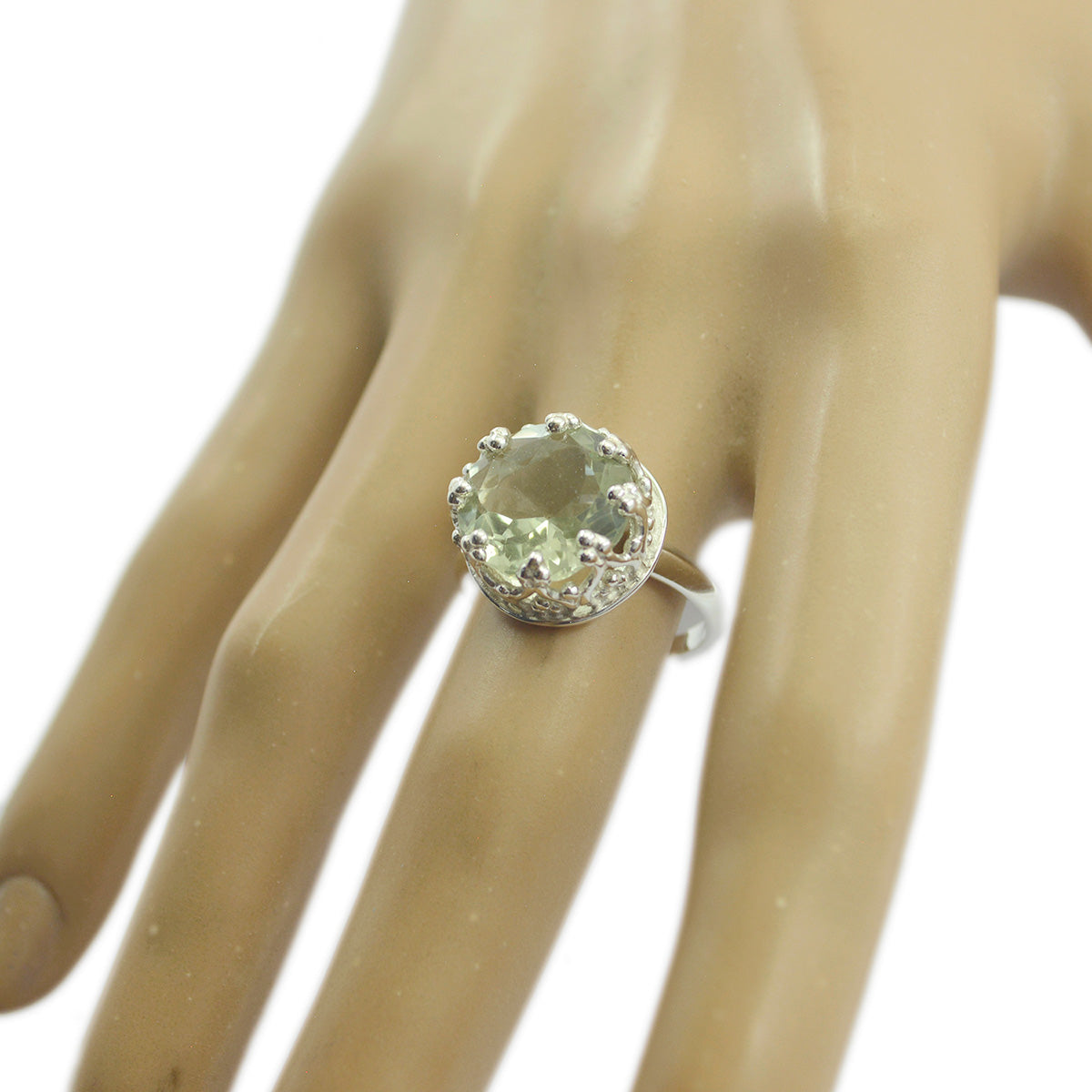 Taking Gemstone Green Amethyst Solid Silver Rings High End Jewelry
