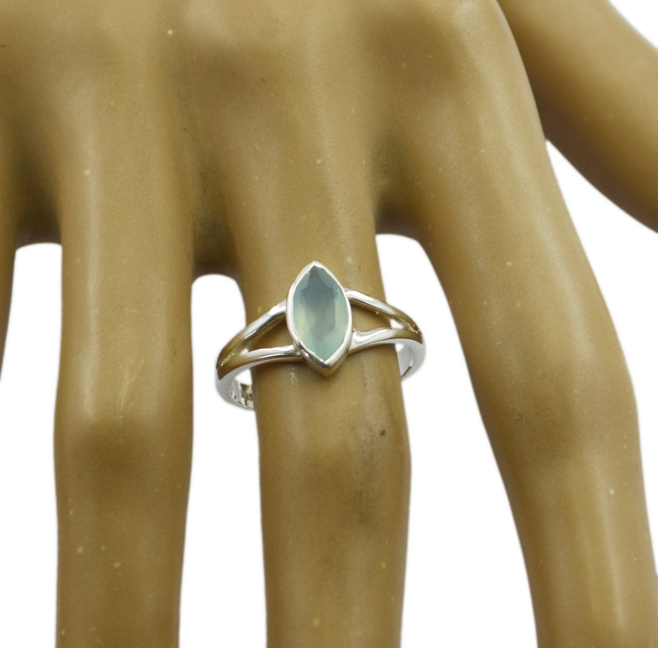 Very Nice Gem Aqua Chalcedony 925 Sterling Silver Ring Guess Jewelry