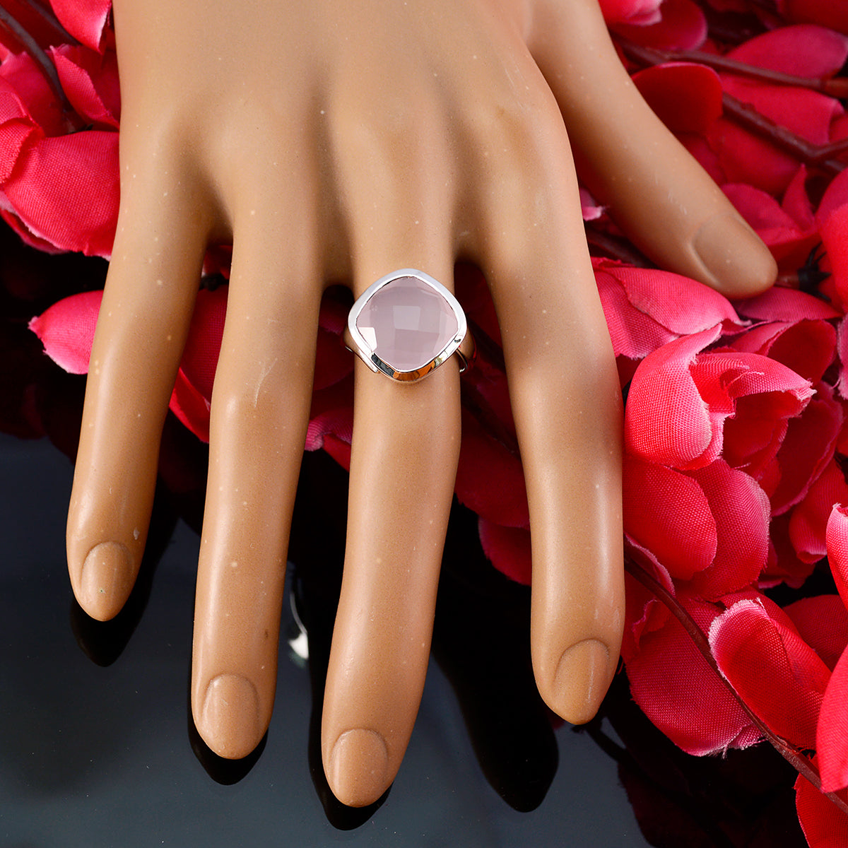 Well-Favoured Gemstones Rose Quartz 925 Silver Rings Jewelry Art