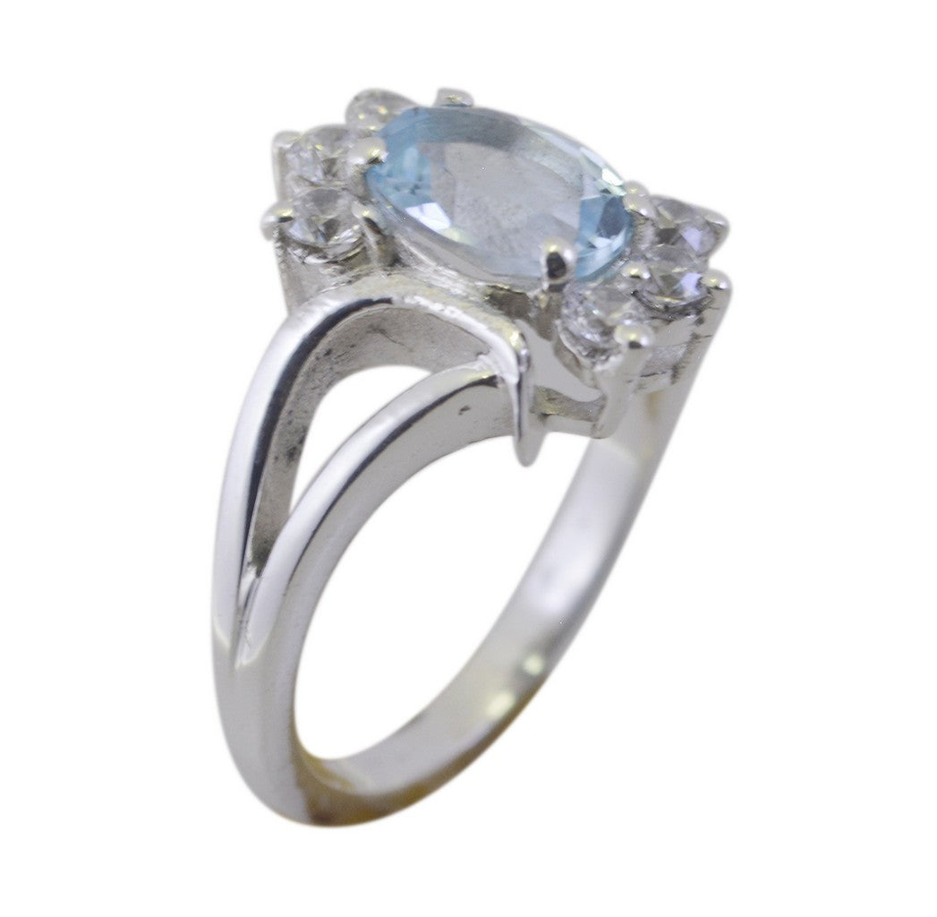 Well-Formed Gemstone Blue Topaz 925 Silver Ring Monogram Jewelry