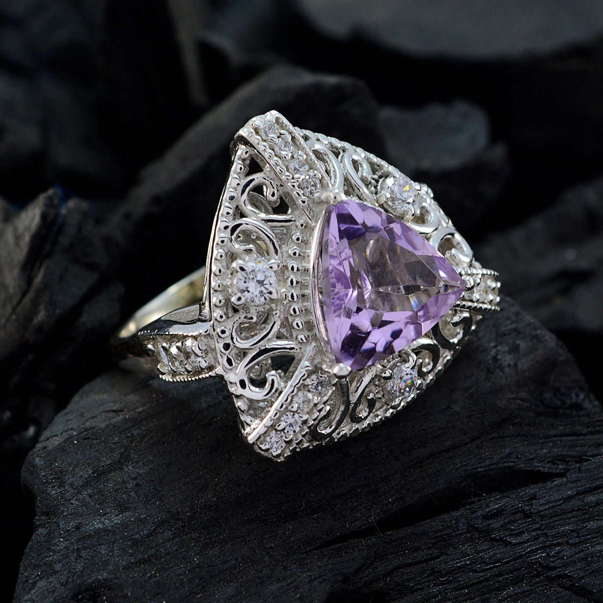 Wholesale Stone Amethyst 925 Sterling Silver Rings Gift For Fathers