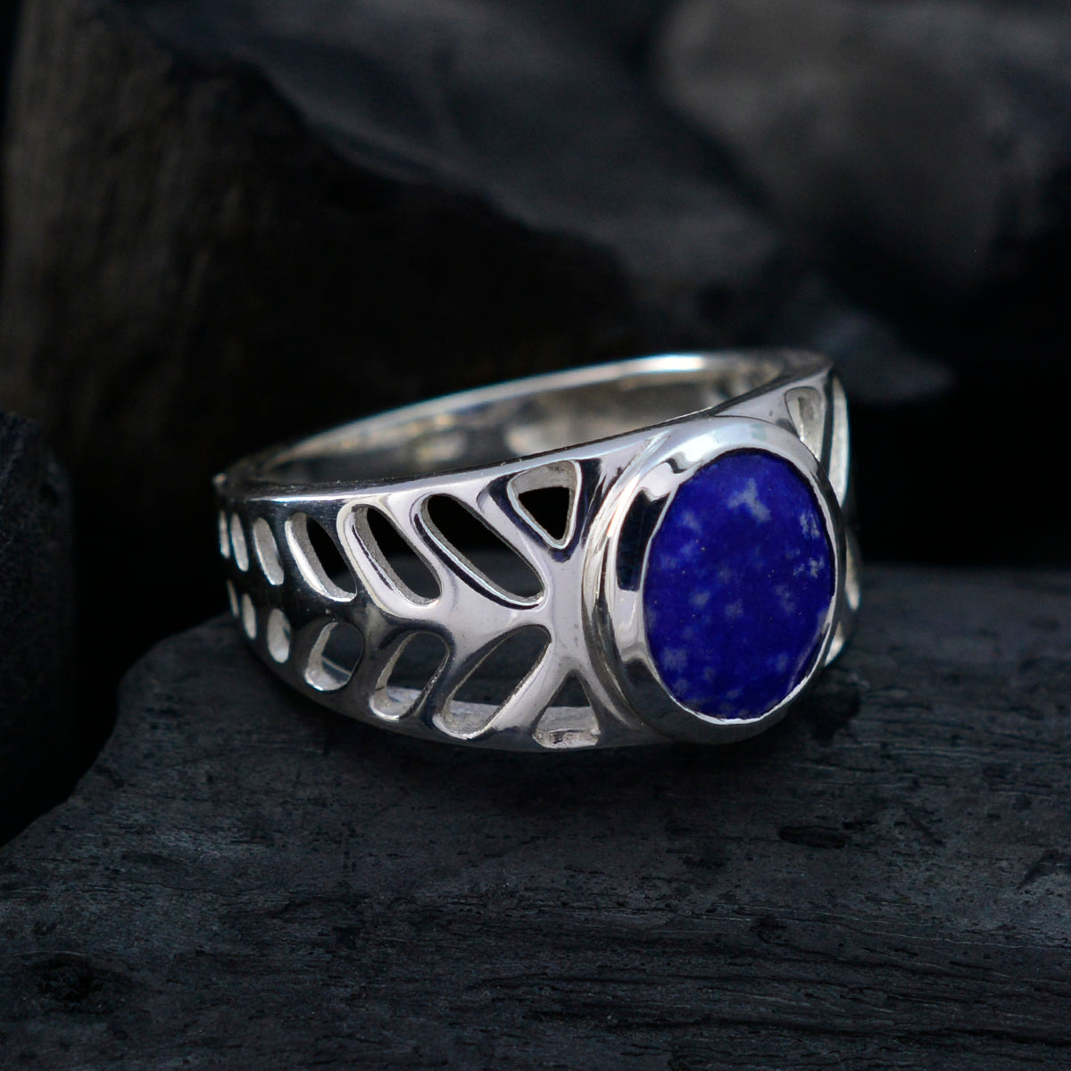Wholesales Gem Lapis Lazuli Solid Silver Ring Selling Gold Jewelry