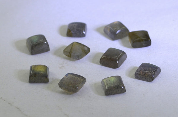 3x3 mm square labradorite gemstones from Riyo Gems small square cabochons showing blue green flash for jewelry