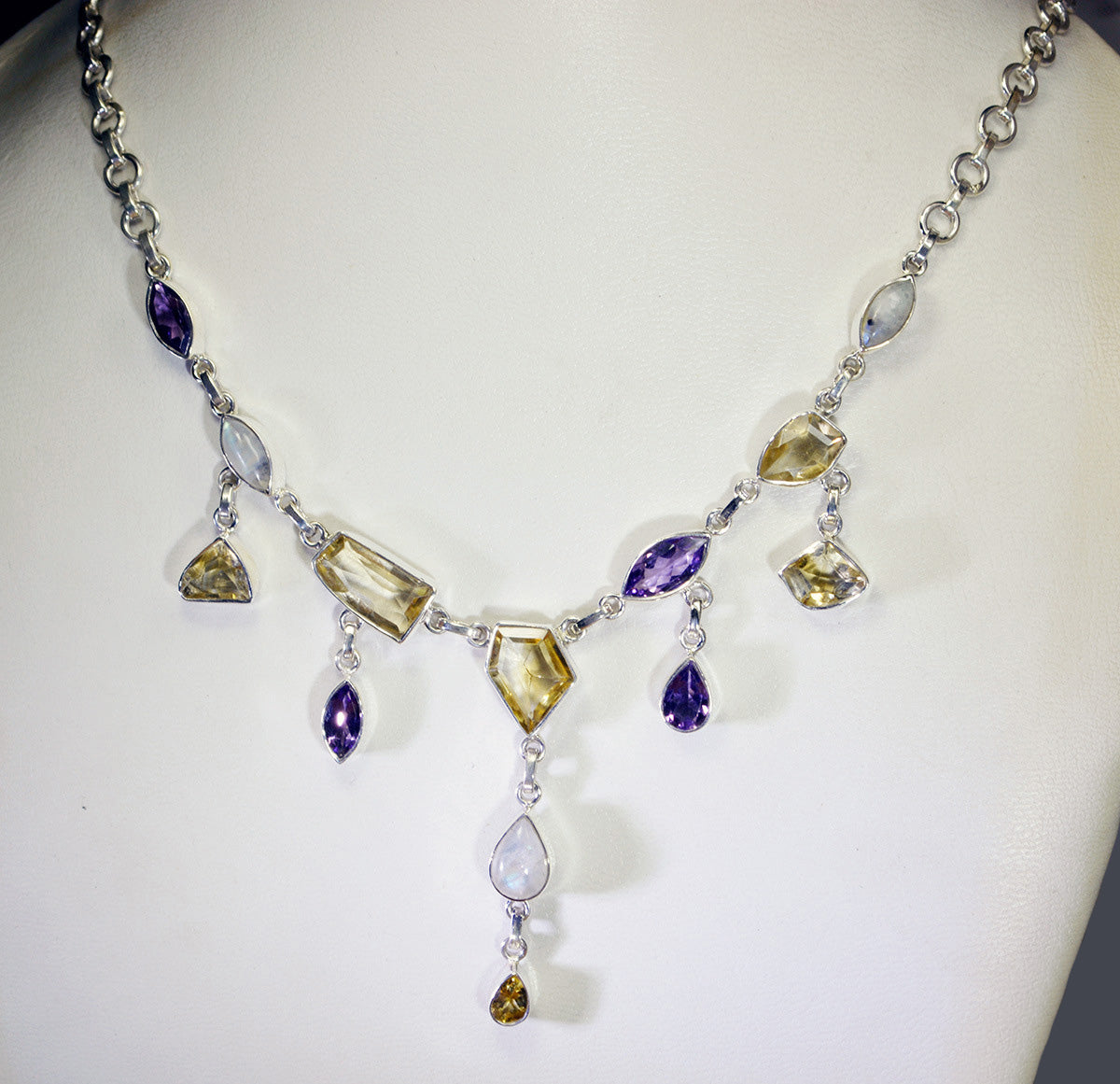 gemstone 925 solid sterling silver bewitching genuine multi necklace gift uk Main image