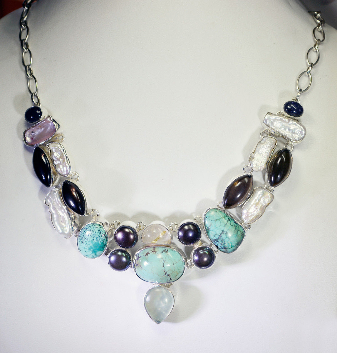 gemstones 925 Solid Sterling Silver captivating Natural Multi Necklace gift UK
