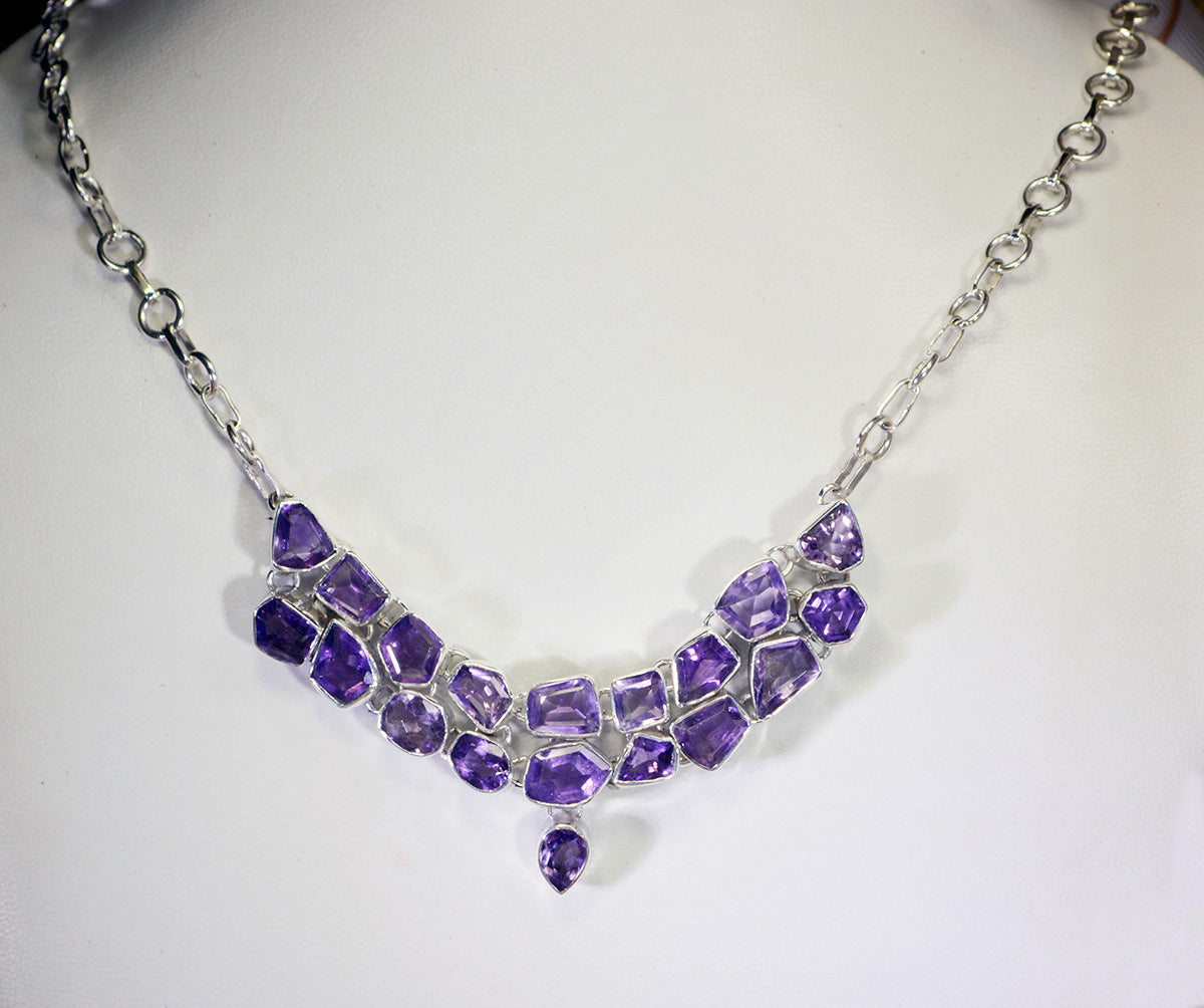 wholesale 925 solid sterling silver splendid genuine purple necklace gift uk Main image