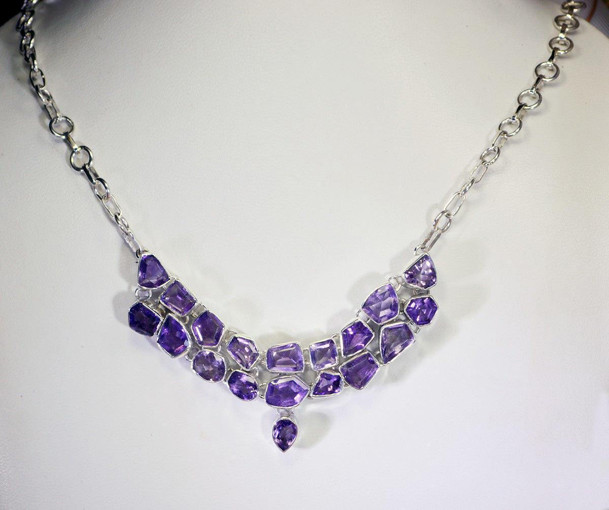wholesale 925 Solid Sterling Silver splendid genuine Purple Necklace gift UK